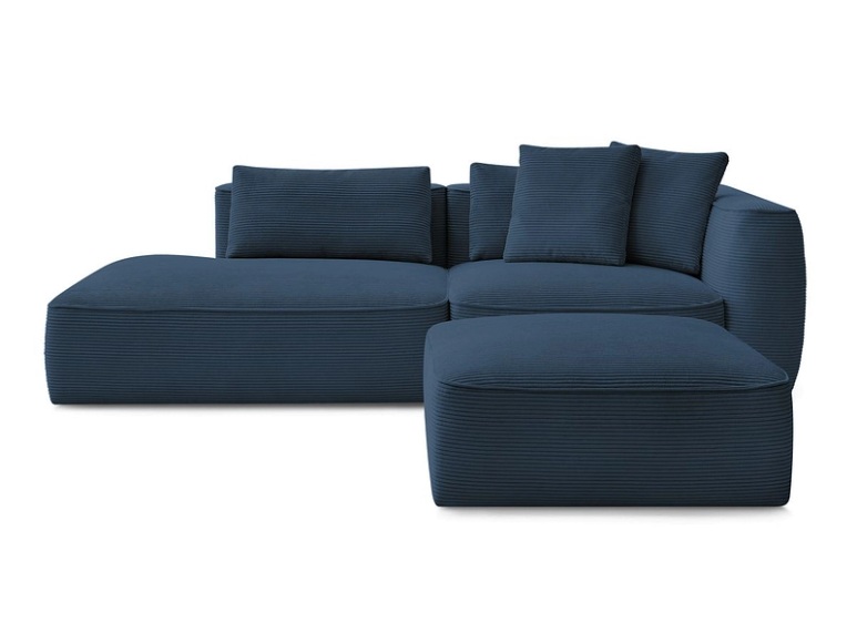 3er Sofa mit Hocker BOBOCHIC LEOPOLD Cord-Stoff dunkelblau