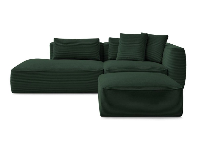 3er Sofa mit Hocker BOBOCHIC LEOPOLD Cord-Stoff dunkelgrün