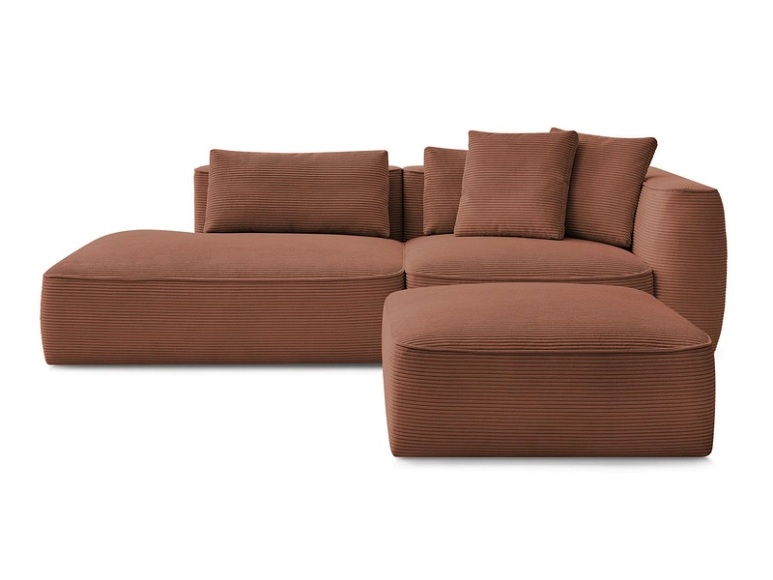 3er Sofa mit Hocker BOBOCHIC LEOPOLD Cord-Stoff orange
