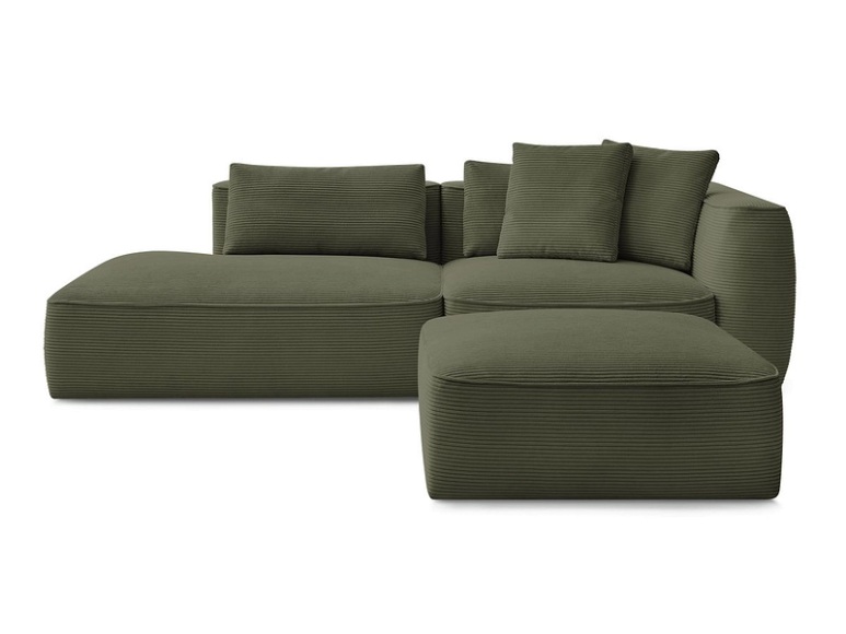 3er Sofa mit Hocker BOBOCHIC LEOPOLD Cord-Stoff hellgrün