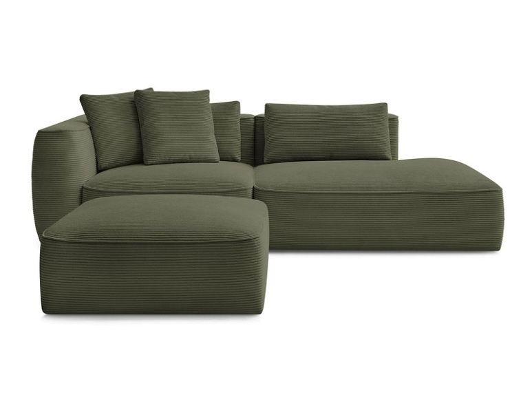 3er Sofa mit Hocker BOBOCHIC LEOPOLD Cord-Stoff hellgrün