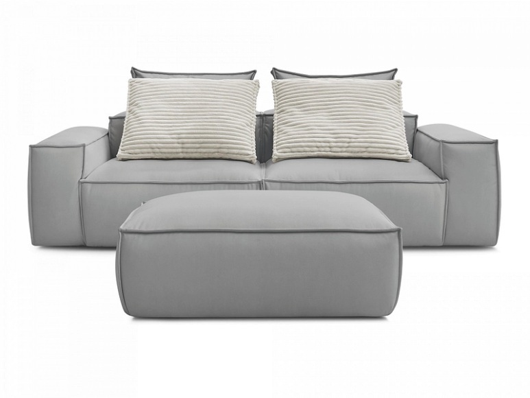 3er Sofa mit Hocker BOBOCHIC BOHEME Synthetisches Leder hellgrau