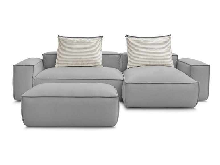 Ecksofa mit Hocker BOBOCHIC BOHEME Synthetisches Leder hellgrau
