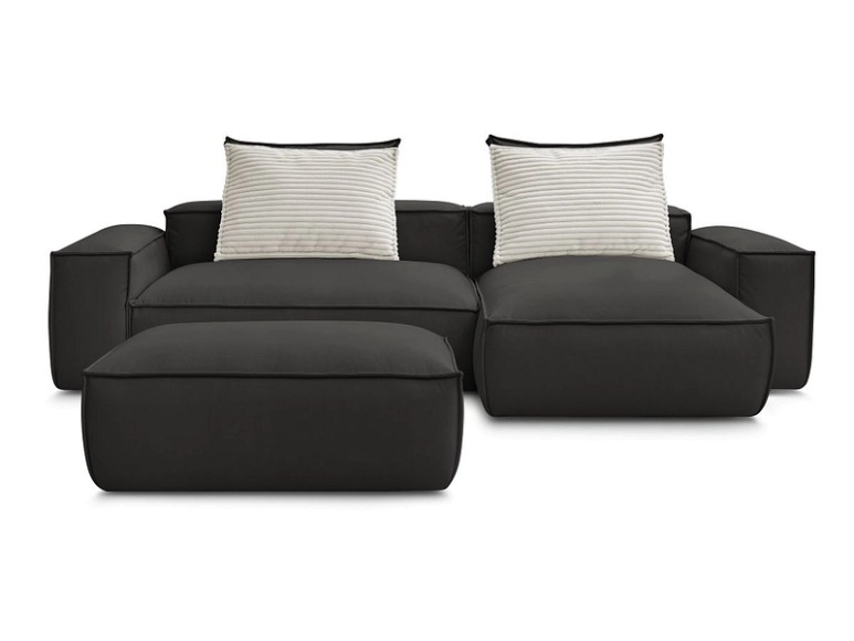 Ecksofa mit Hocker BOBOCHIC BOHEME Synthetisches Leder schwarz