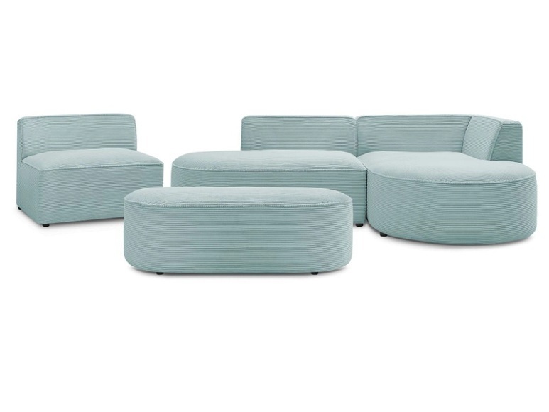 Ecksofa mit Hocker BOBOCHIC ROUSSEAU Cord-Stoff hellblau