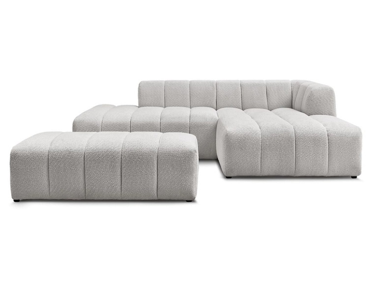 Ecksofa mit Hocker BOBOCHIC ANNECY Boucle-Stoff hellgrau