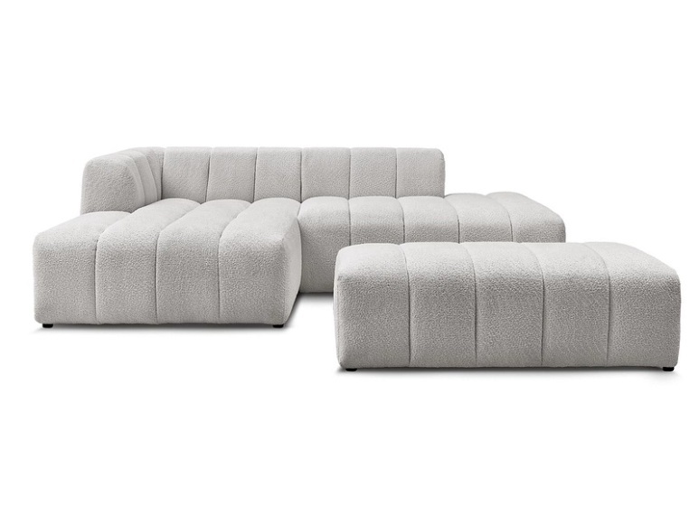 Ecksofa mit Hocker BOBOCHIC ANNECY Boucle-Stoff hellgrau