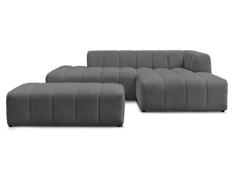 Ecksofa mit Hocker BOBOCHIC ANNECY Boucle-Stoff dunkelgrau