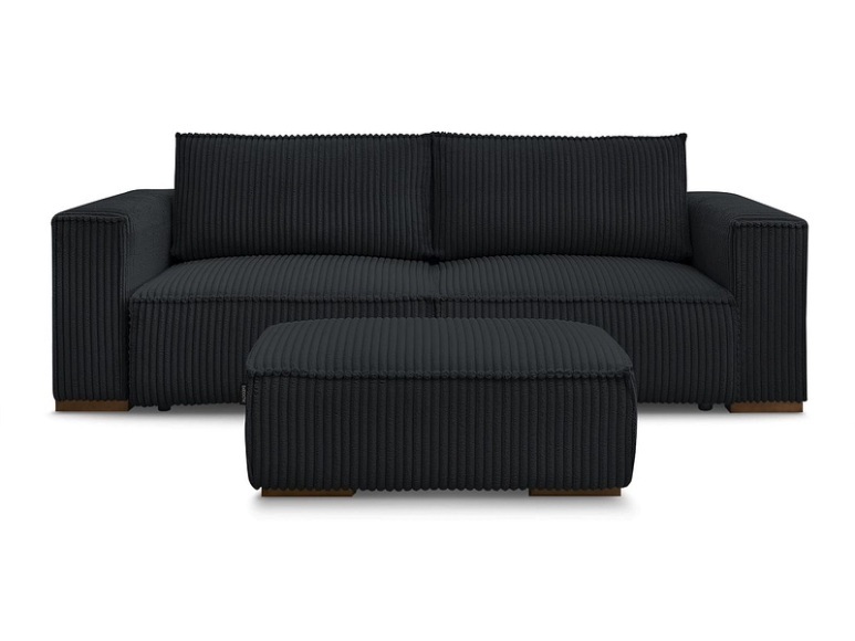 3er Sofa mit Hocker BOBOCHIC CHELSEA Cord-Stoff schwarz