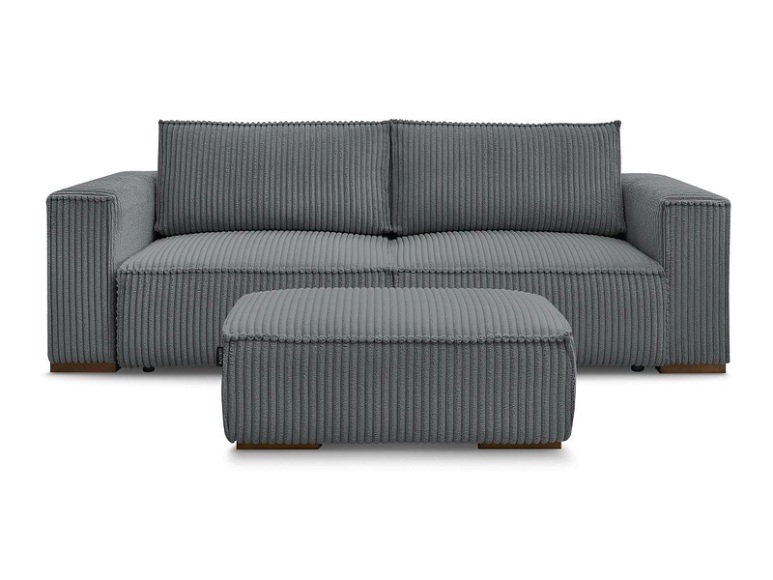 3er Sofa mit Hocker BOBOCHIC CHELSEA Cord-Stoff dunkelgrau