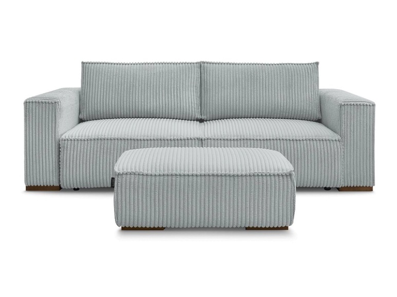 3er Sofa mit Hocker BOBOCHIC CHELSEA Cord-Stoff hellgrau