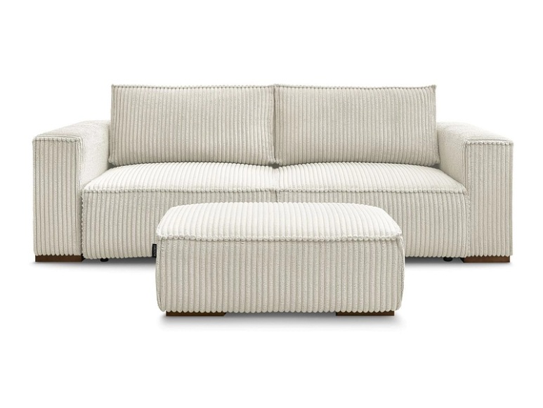 3er Sofa mit Hocker BOBOCHIC CHELSEA Cord-Stoff beige