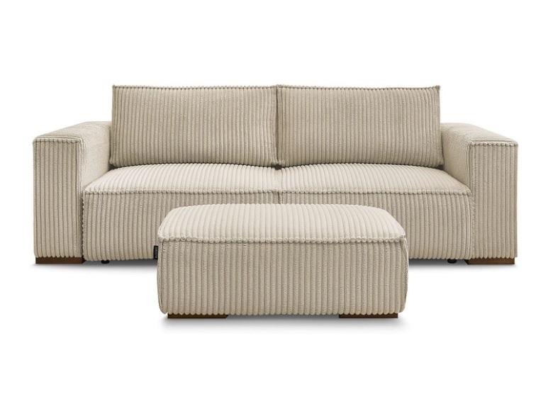 3er Sofa mit Hocker BOBOCHIC CHELSEA Cord-Stoff taupe