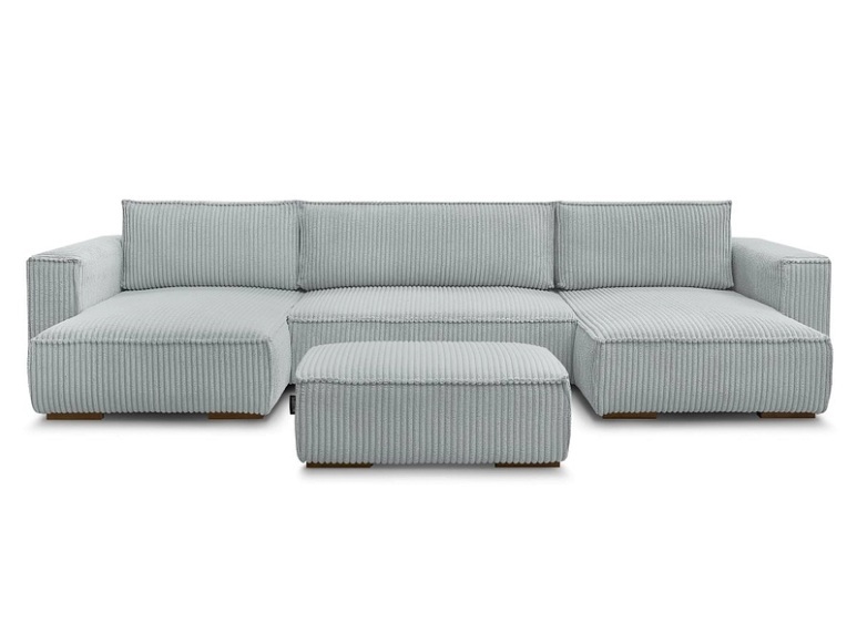 Panorama-Ecksofa mit Hocker BOBOCHIC CHELSEA Cord-Stoff hellgrau