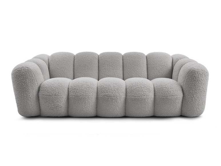 3er Sofa BOBOCHIC HIPPOLYTE Boucle-Stoff hellgrau