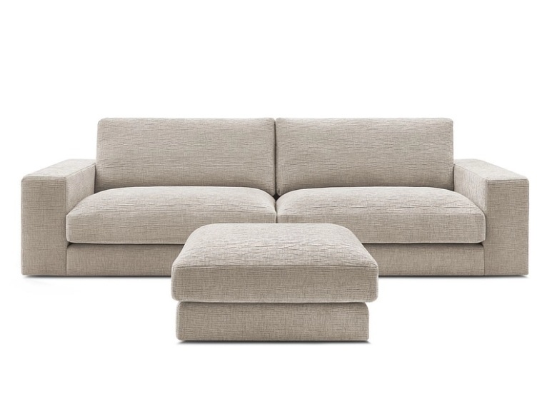3er Sofa mit Hocker BOBOCHIC LEONARD Stoff mit Textur beige