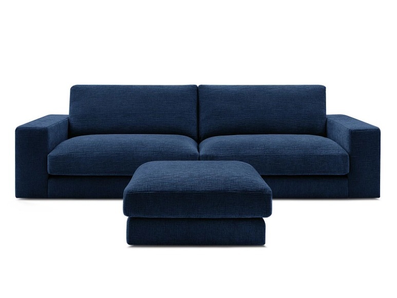 3er Sofa mit Hocker BOBOCHIC LEONARD Stoff mit Textur dunkelblau