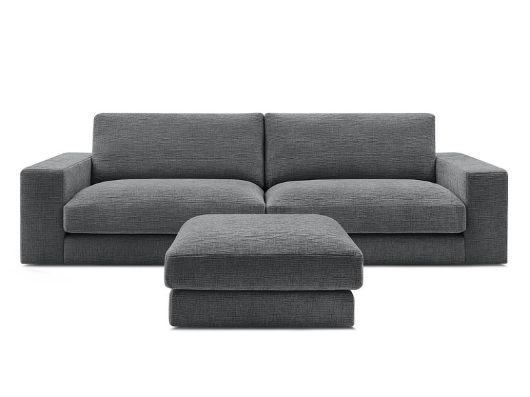 3er Sofa mit Hocker BOBOCHIC LEONARD Stoff mit Textur dunkelgrau