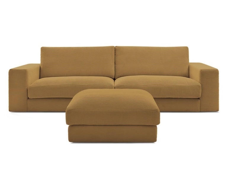 3er Sofa mit Hocker BOBOCHIC LEONARD Cord-Stoff gelb