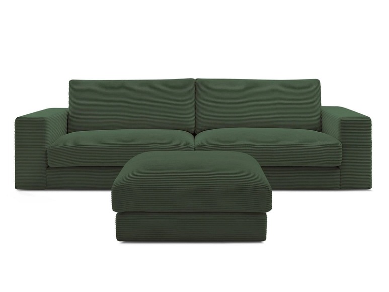 3er Sofa mit Hocker BOBOCHIC LEONARD Cord-Stoff grün