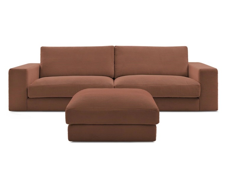 3er Sofa mit Hocker BOBOCHIC LEONARD Cord-Stoff orange