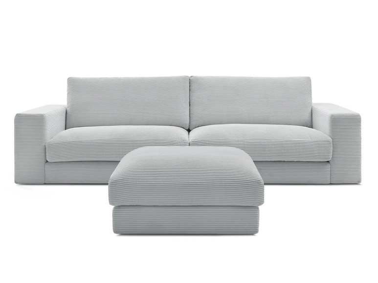 3er Sofa mit Hocker BOBOCHIC LEONARD Cord-Stoff hellgrau