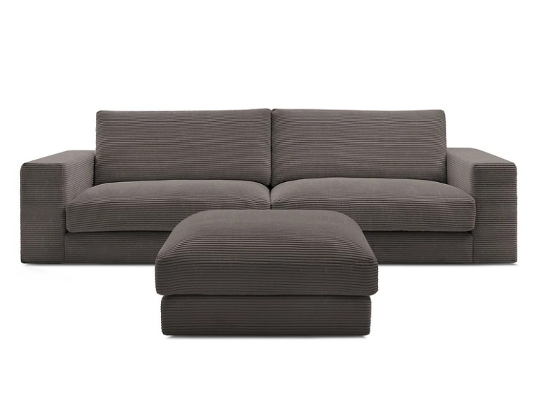3er Sofa mit Hocker BOBOCHIC LEONARD Cord-Stoff rotbraun