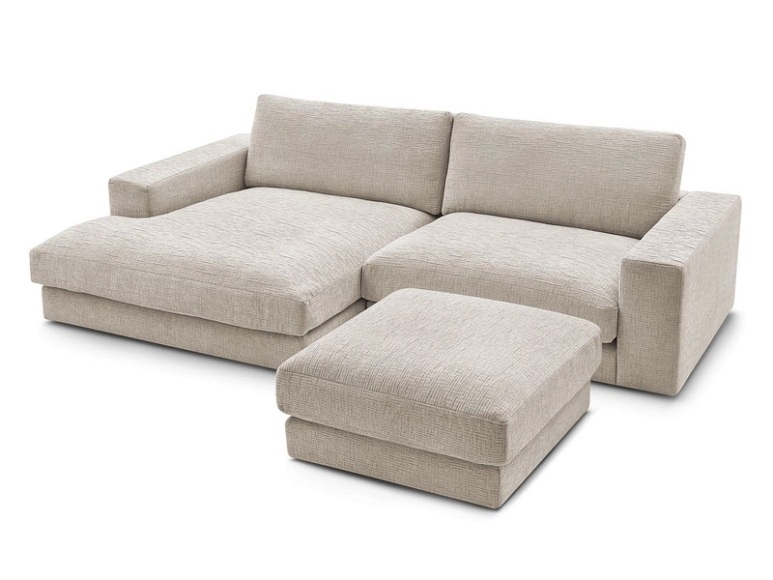 Ecksofa mit Hocker BOBOCHIC LEONARD Stoff mit Textur beige