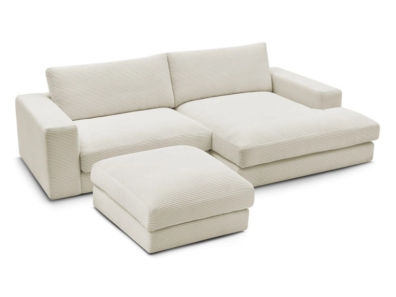 Ecksofa mit Hocker BOBOCHIC LEONARD Cord-Stoff beige
