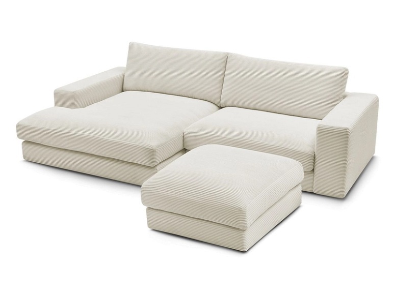 Ecksofa mit Hocker BOBOCHIC LEONARD Cord-Stoff beige