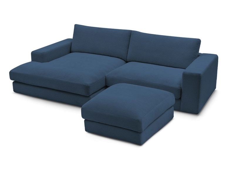 Ecksofa mit Hocker BOBOCHIC LEONARD Cord-Stoff dunkelblau