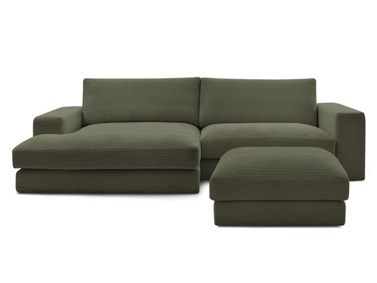 Ecksofa mit Hocker BOBOCHIC LEONARD Cord-Stoff grün