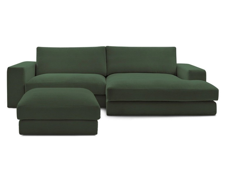 Ecksofa mit Hocker BOBOCHIC LEONARD Cord-Stoff grün