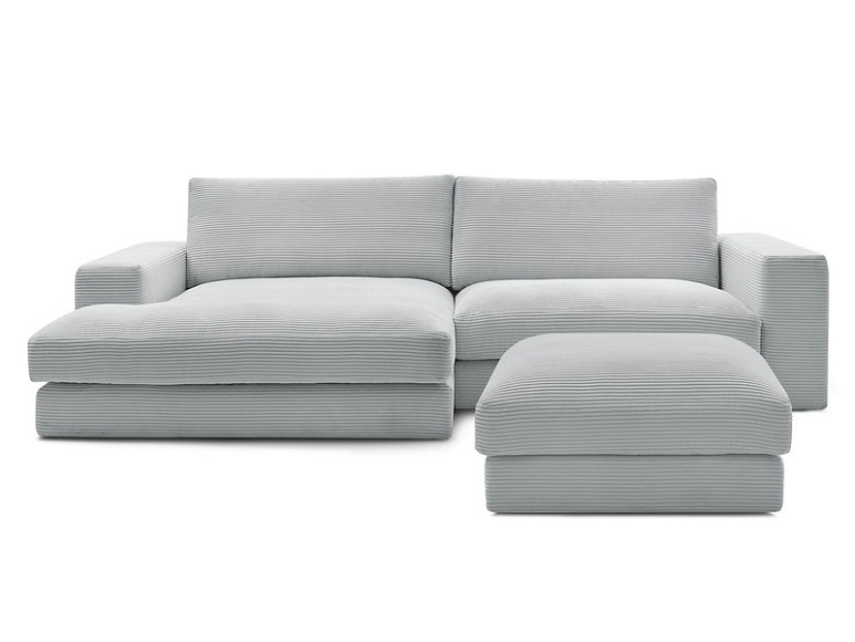 Ecksofa mit Hocker BOBOCHIC LEONARD Cord-Stoff hellgrau