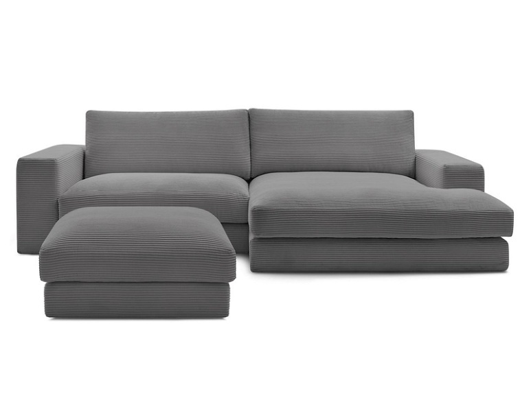 Ecksofa mit Hocker BOBOCHIC LEONARD Cord-Stoff dunkelgrau