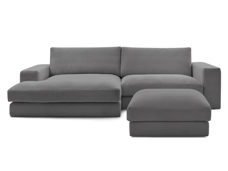 Ecksofa mit Hocker BOBOCHIC LEONARD Cord-Stoff dunkelgrau