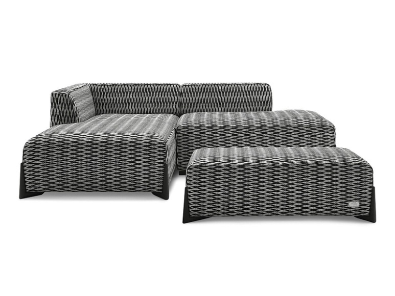Ecksofa mit Hocker BOBOCHIC MEGEVE Stoff chiniert weiss