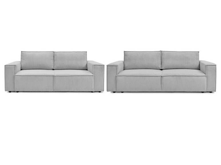 2er + 3er Sofa BOBOCHIC NIHAD Cord-Stoff hellgrau