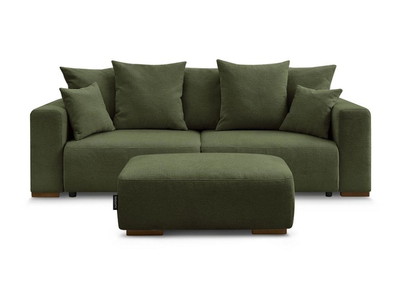 3er Sofa mit Hocker BOBOCHIC SIDONIE Stoff chiniert grün