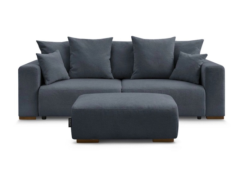 3er Sofa mit Hocker BOBOCHIC SIDONIE Stoff chiniert dunkelblau