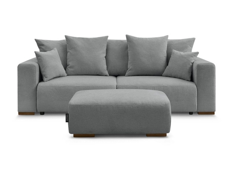 3er Sofa mit Hocker BOBOCHIC SIDONIE Stoff chiniert dunkelgrau
