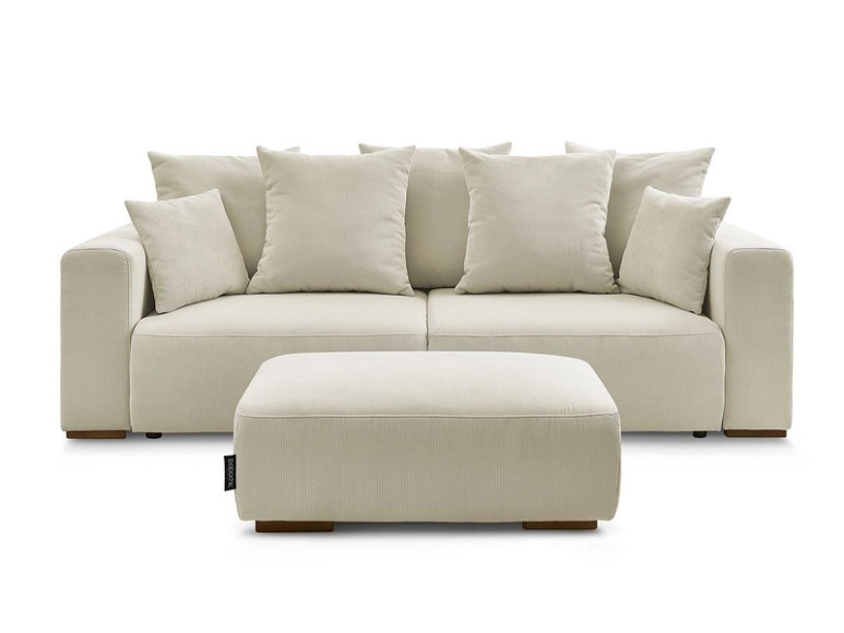 3er Sofa mit Hocker BOBOCHIC SIDONIE Cord-Stoff beige