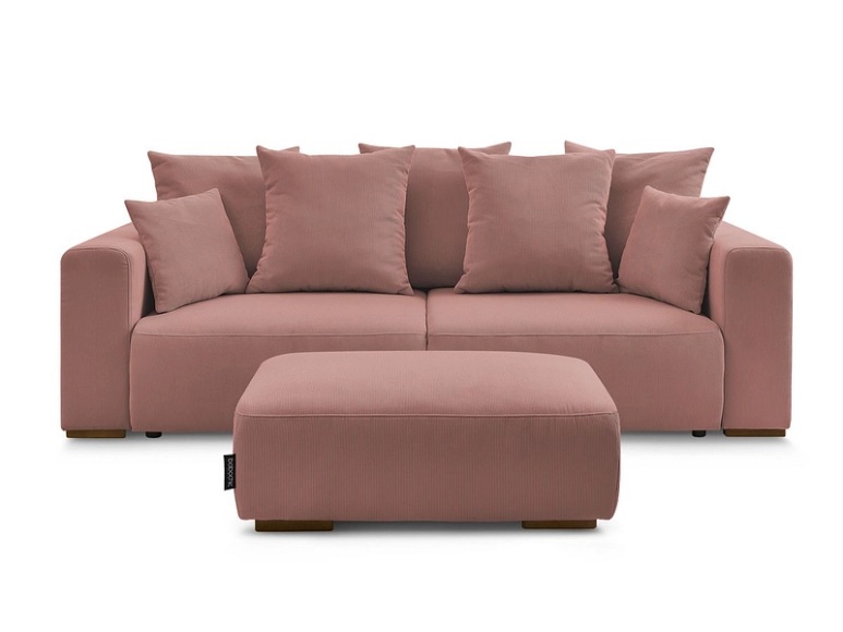 3er Sofa BOBOCHIC SIDONIE Cord-Stoff rosa