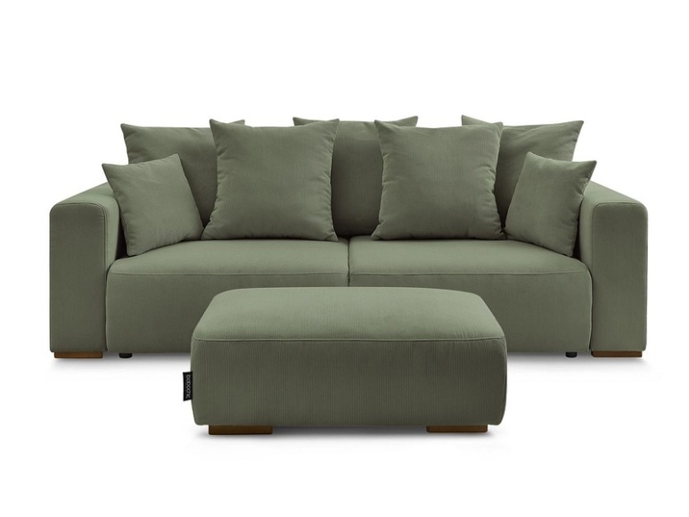 3er Sofa mit Hocker BOBOCHIC SIDONIE Cord-Stoff grün
