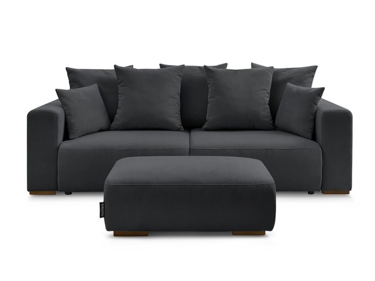 3er Sofa BOBOCHIC SIDONIE Cord-Stoff schwarz
