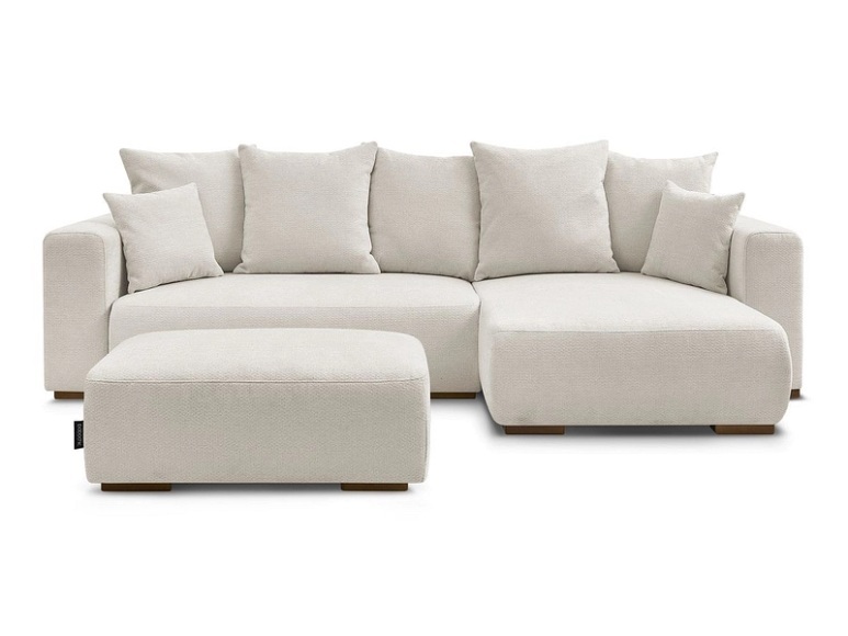 Ecksofa mit Hocker BOBOCHIC SIDONIE Stoff chiniert beige