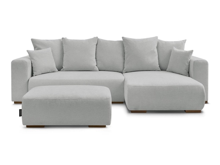 Ecksofa mit Hocker BOBOCHIC SIDONIE Stoff chiniert hellgrau