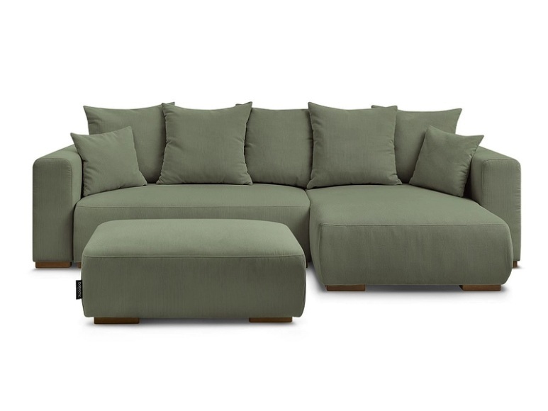 Ecksofa mit Hocker BOBOCHIC SIDONIE Cord-Stoff grün