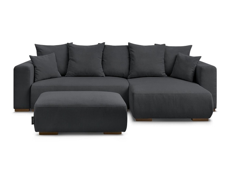 Ecksofa mit Hocker BOBOCHIC SIDONIE Cord-Stoff schwarz