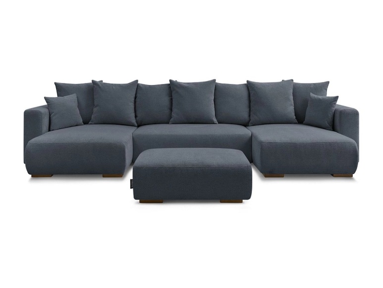 Panorama-Ecksofa mit Hocker BOBOCHIC SIDONIE Stoff chiniert dunkelblau